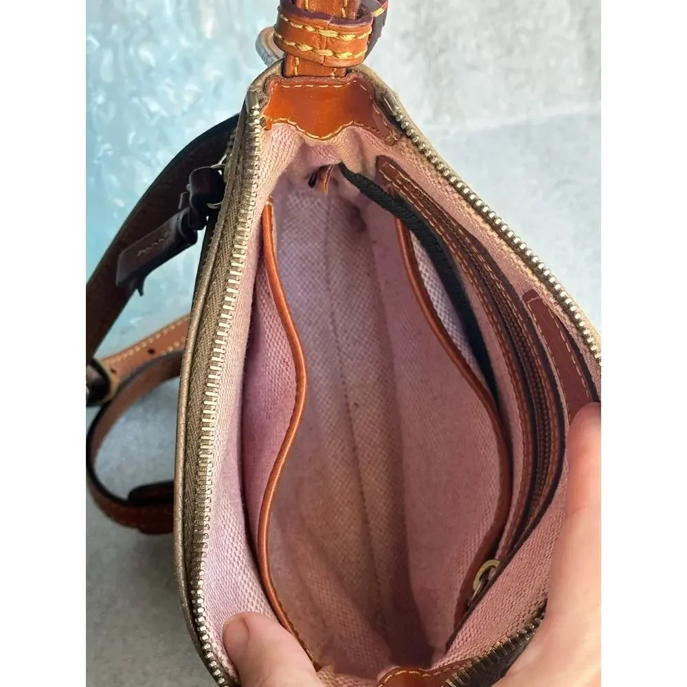 Dooney & Bourke Pebble Leather Crossbody Bag Taupe Brown Front Zip Pocket